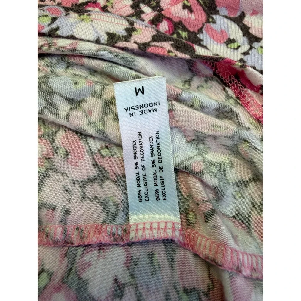Midnight Carole Hochman Nightgown Medium Pink Floral Long Sleeve VNeck Sleepwear